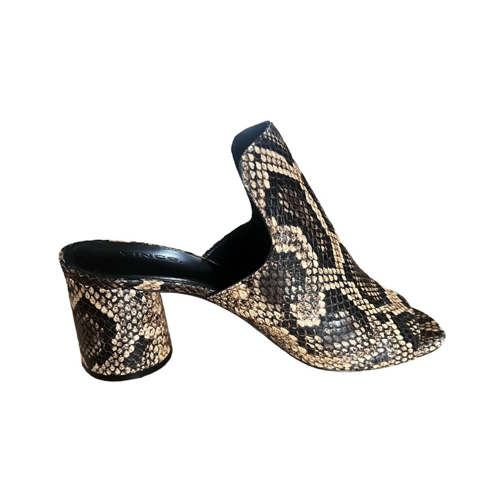 Vince. Heath Senegal Snake Print Leather Heel Sandal Mules Sz 9